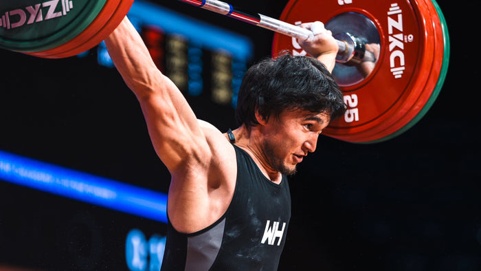 An athlete performs at the Asian Weightlifting Championships